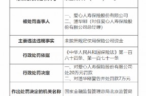 爱心人寿被罚20万元：因未按照规定使用保险公司资金
